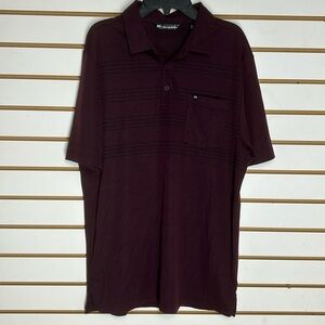 Travis Mathew‎ Polo Shirt Mens M Maroon w/Black stripes Short Sleeve Golf Polo